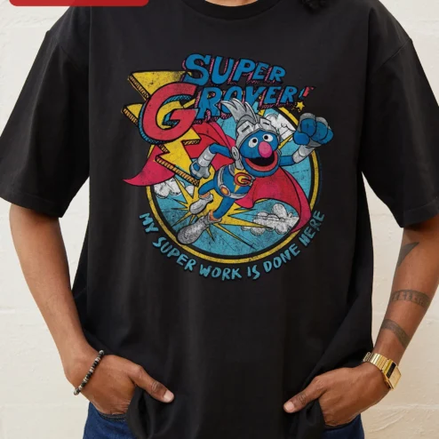 Super Grover My Super Work Is Done Here Vintage Comic Graphic Tee