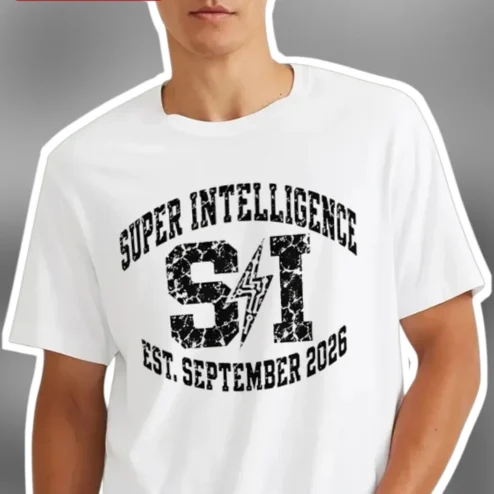 Super Intelligence Est September 2026 Vintage Varsity Graphic Tee for Tech News Commentary Gift