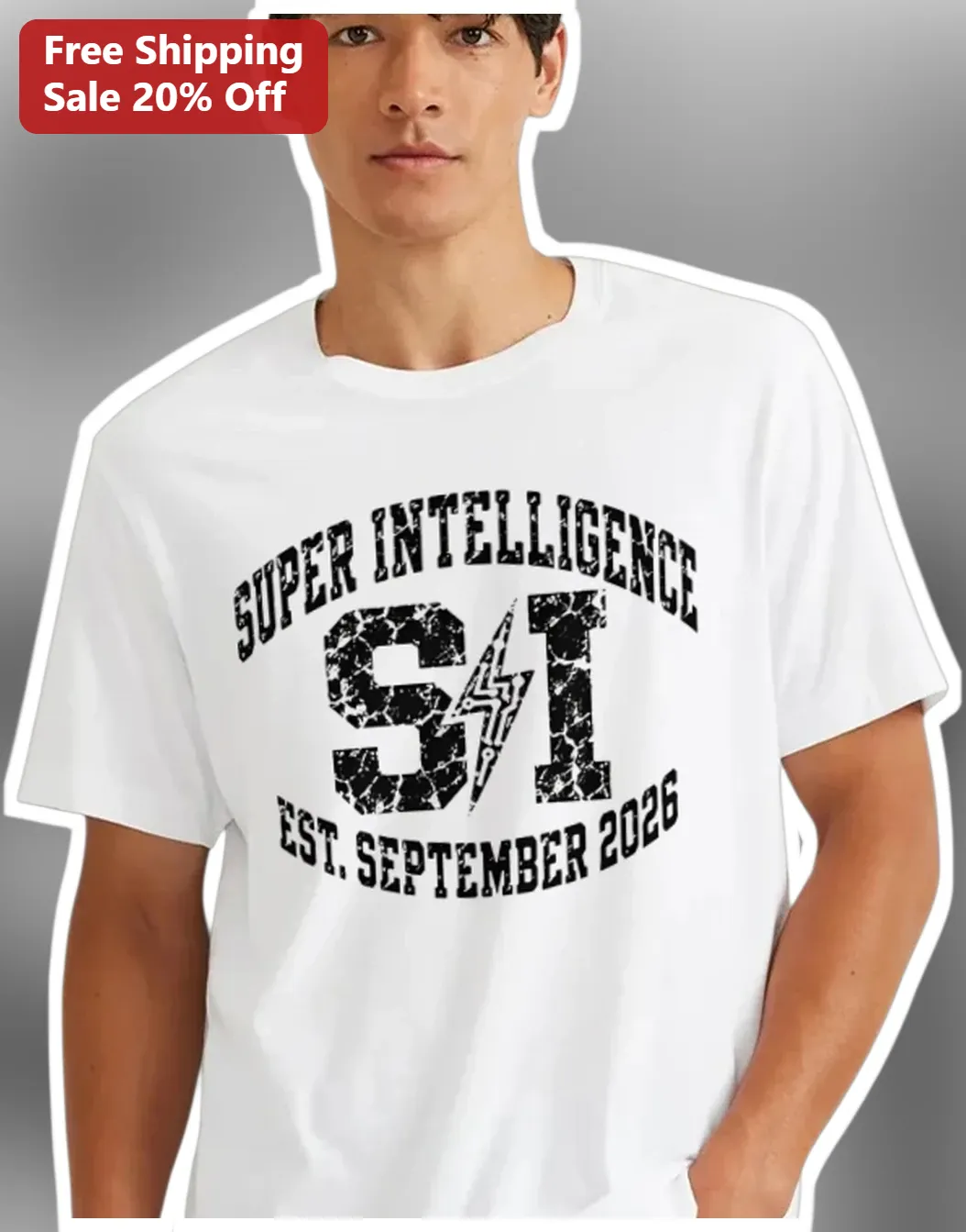 Super Intelligence Est September 2026 Vintage Varsity Graphic Tee for Tech News Commentary Gift