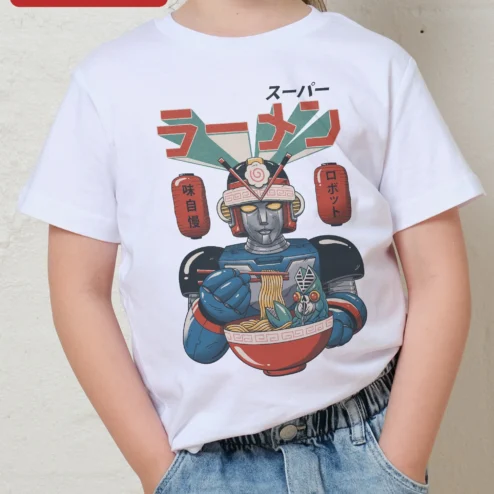 Super Ramen Aji Jiman Robot Graphic Tee Kids Japanese Foodie Shirt