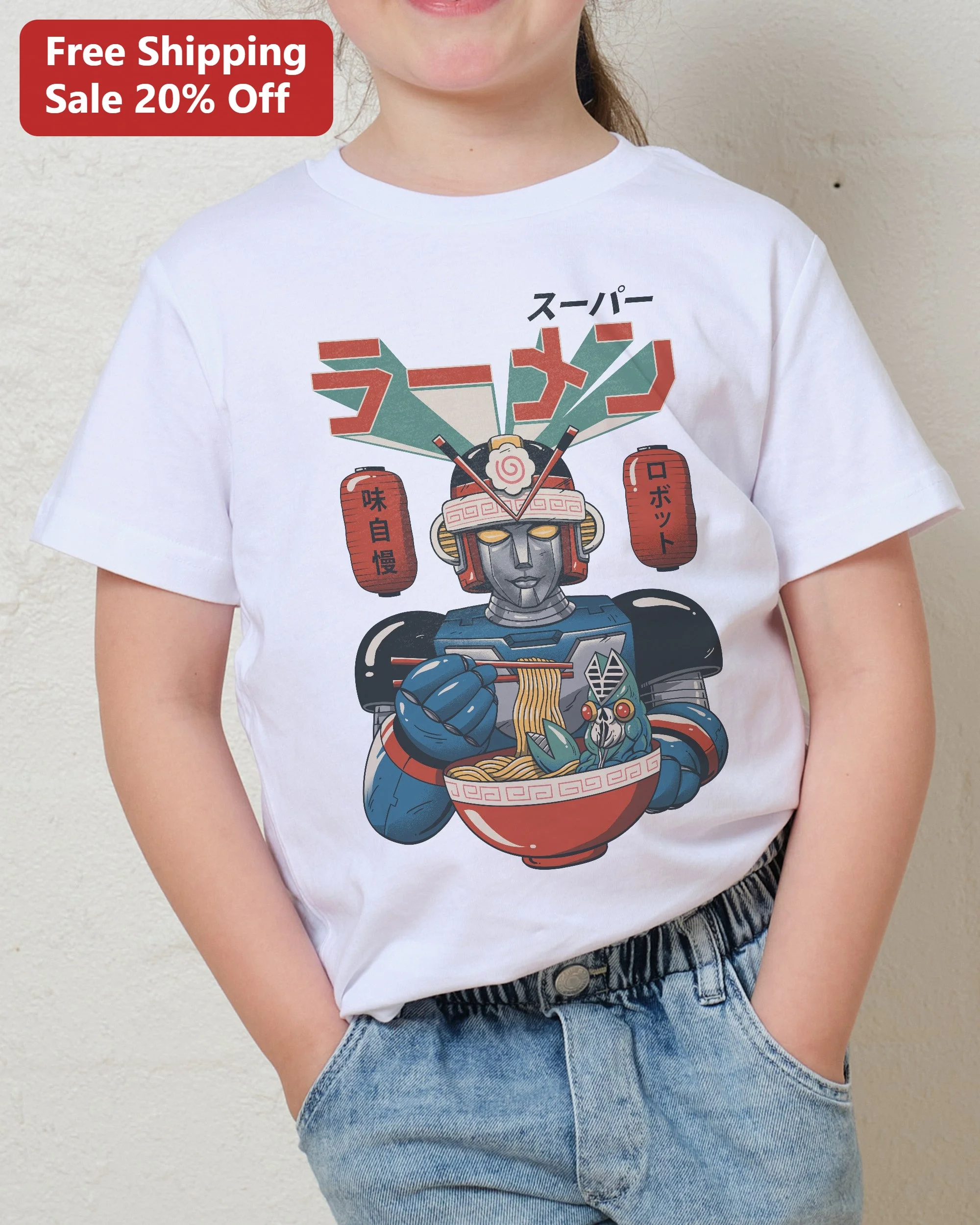Super Ramen Aji Jiman Robot Graphic Tee Kids Japanese Foodie Shirt