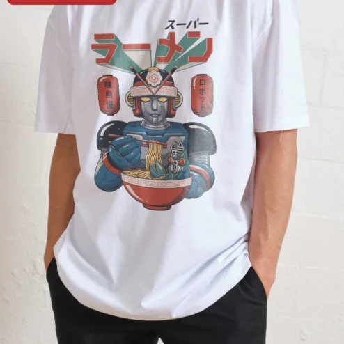 Super Ramen Robot Graphic Tee Retro Anime Mecha Noodle Lover Gift