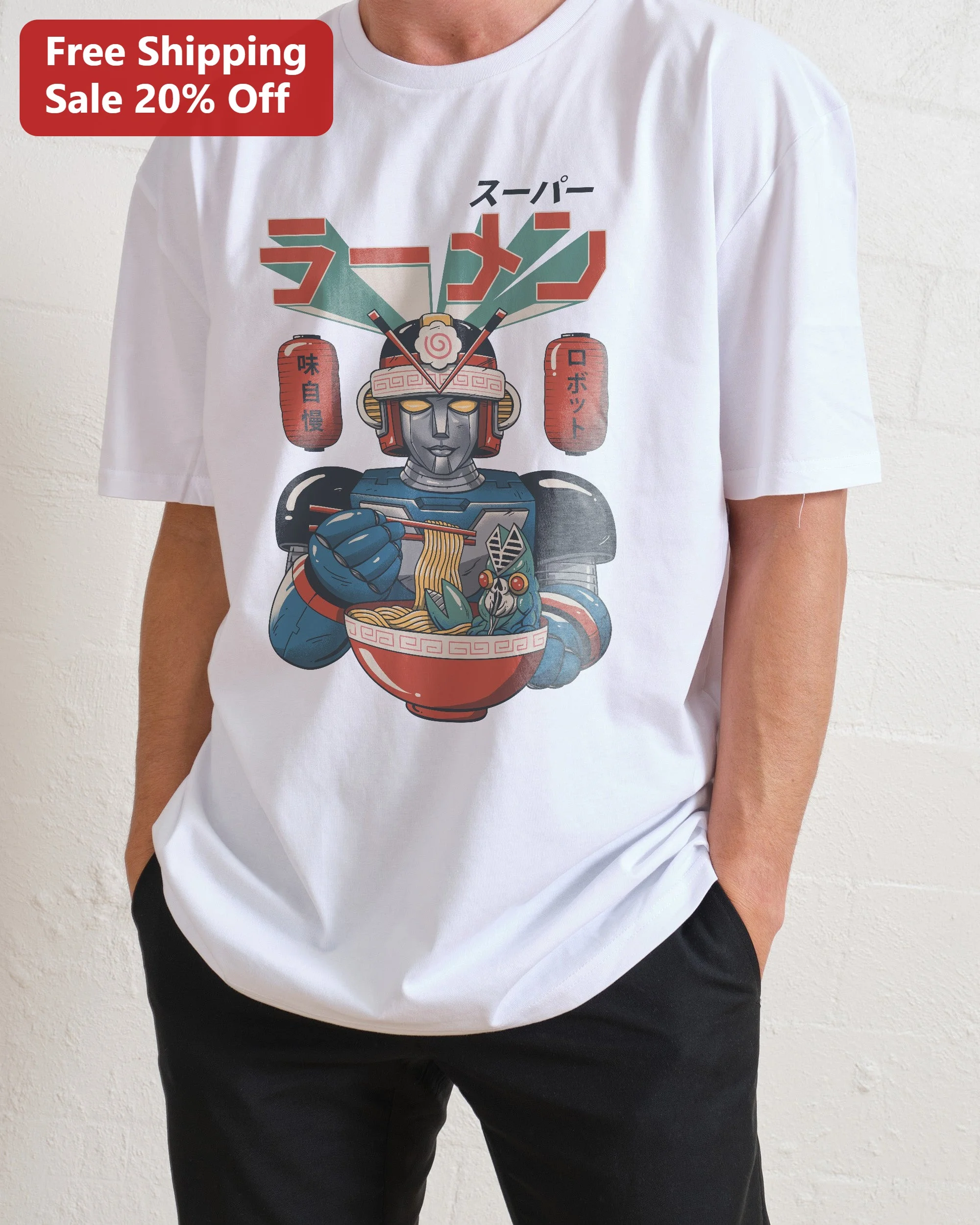 Super Ramen Robot Graphic Tee Retro Anime Mecha Noodle Lover Gift