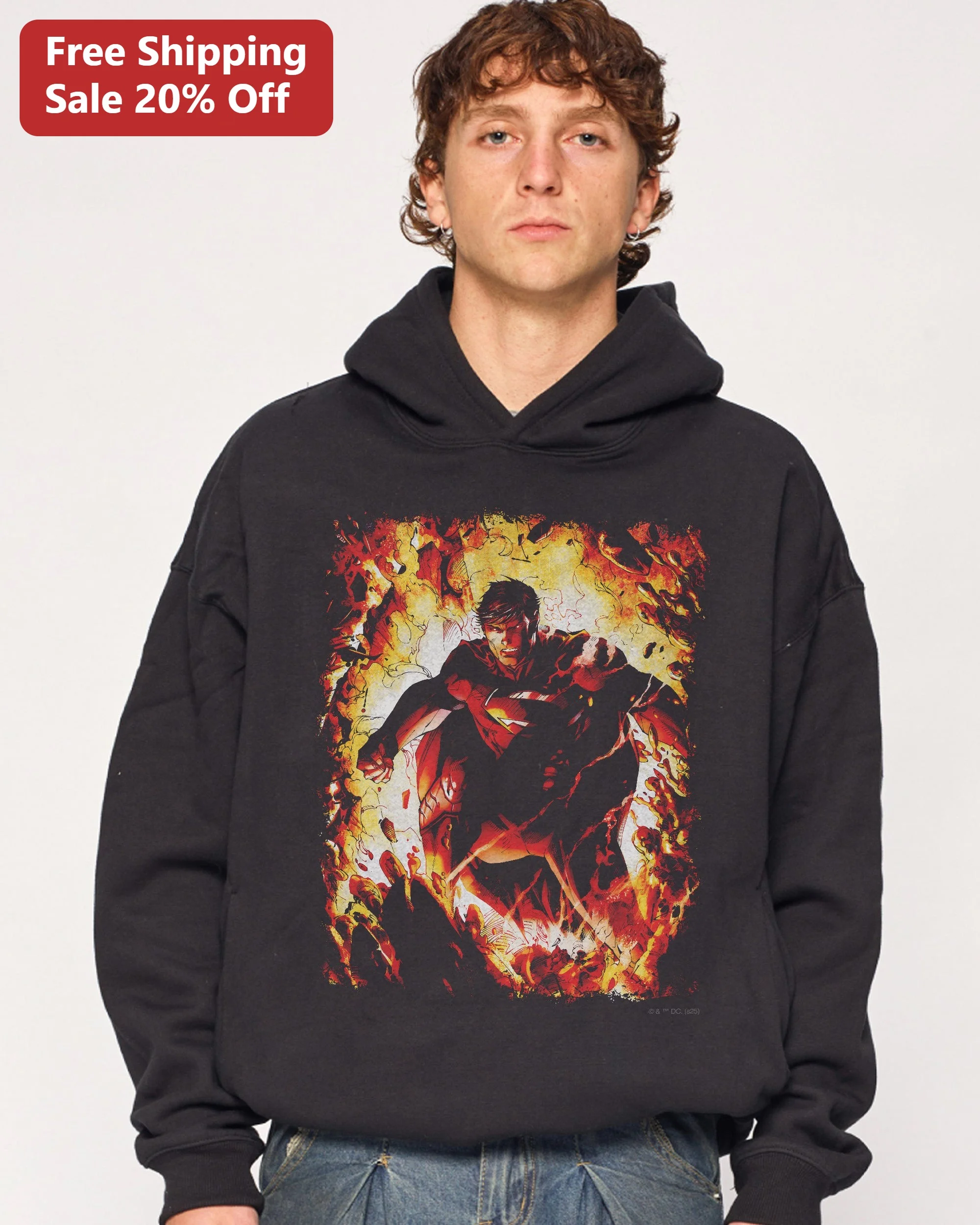 Supergirl Hoodie DC Comics Kara Zor-El Fire Explosion Graphic Pullover for Women Men