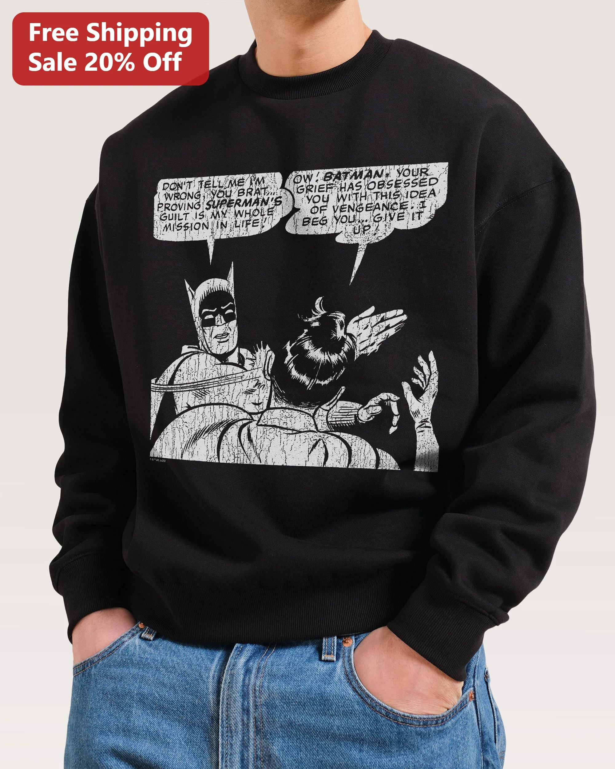 Superman Batman Guilt Sweatshirt DC Comics Funny Lois Lane Quote Crewneck Gift for Comic Fans