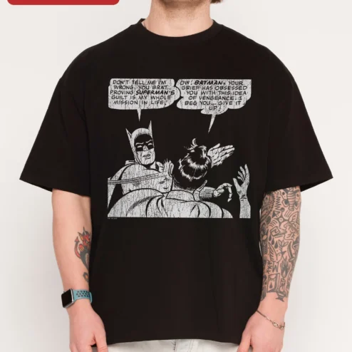 Superman Batman Quote Tee DC Comics Vintage Comic Panel Graphic Shirt for Fans