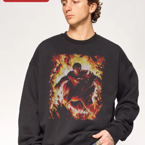 Superman Flaming Distressed Vintage Crewneck Sweatshirt for Men