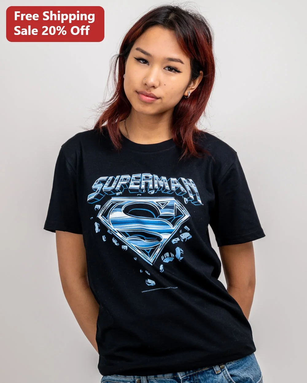 Superman Logo Tee Black Man Of Steel Chrome Graphic T-Shirt for Women Men DC Comics Fan Apparel