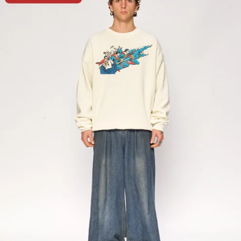 Superman Vintage Comic Transformation Crewneck Sweatshirt Retro DC Comics Apparel for Men