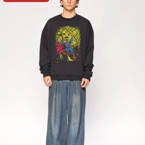 Superman Vintage Distressed Comic Graphic Sweatshirt for Men DC Comics Fan Gift