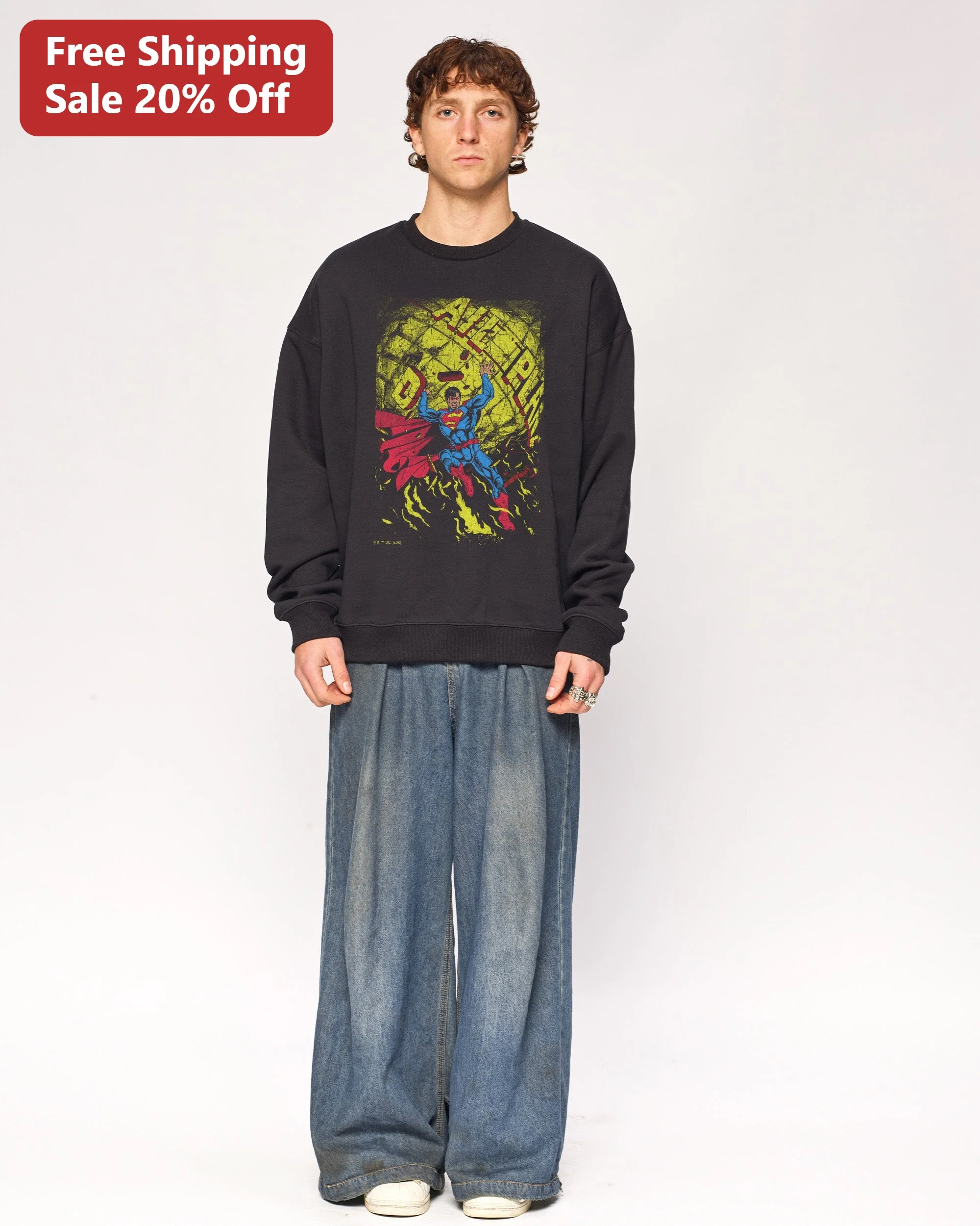 Superman Vintage Distressed Comic Graphic Sweatshirt for Men DC Comics Fan Gift