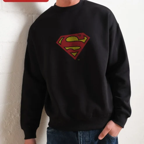 Superman Vintage Distressed Logo Sweatshirt Retro DC Comics Apparel for Men