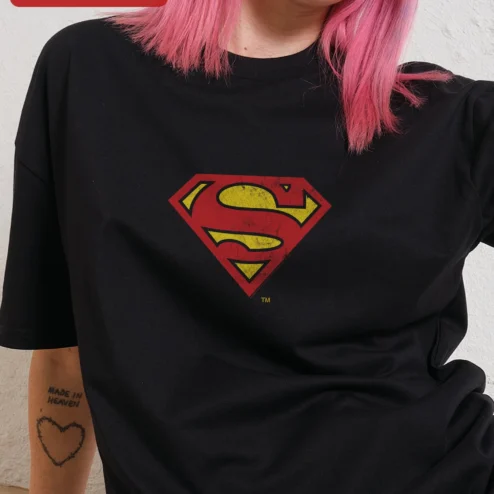 Superman Vintage Distressed Logo Tee Black Retro DC Comics Graphic T-Shirt for Men Women