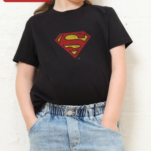 Superman Vintage Distressed Logo Tee Kids DC Comics Superhero Shirt