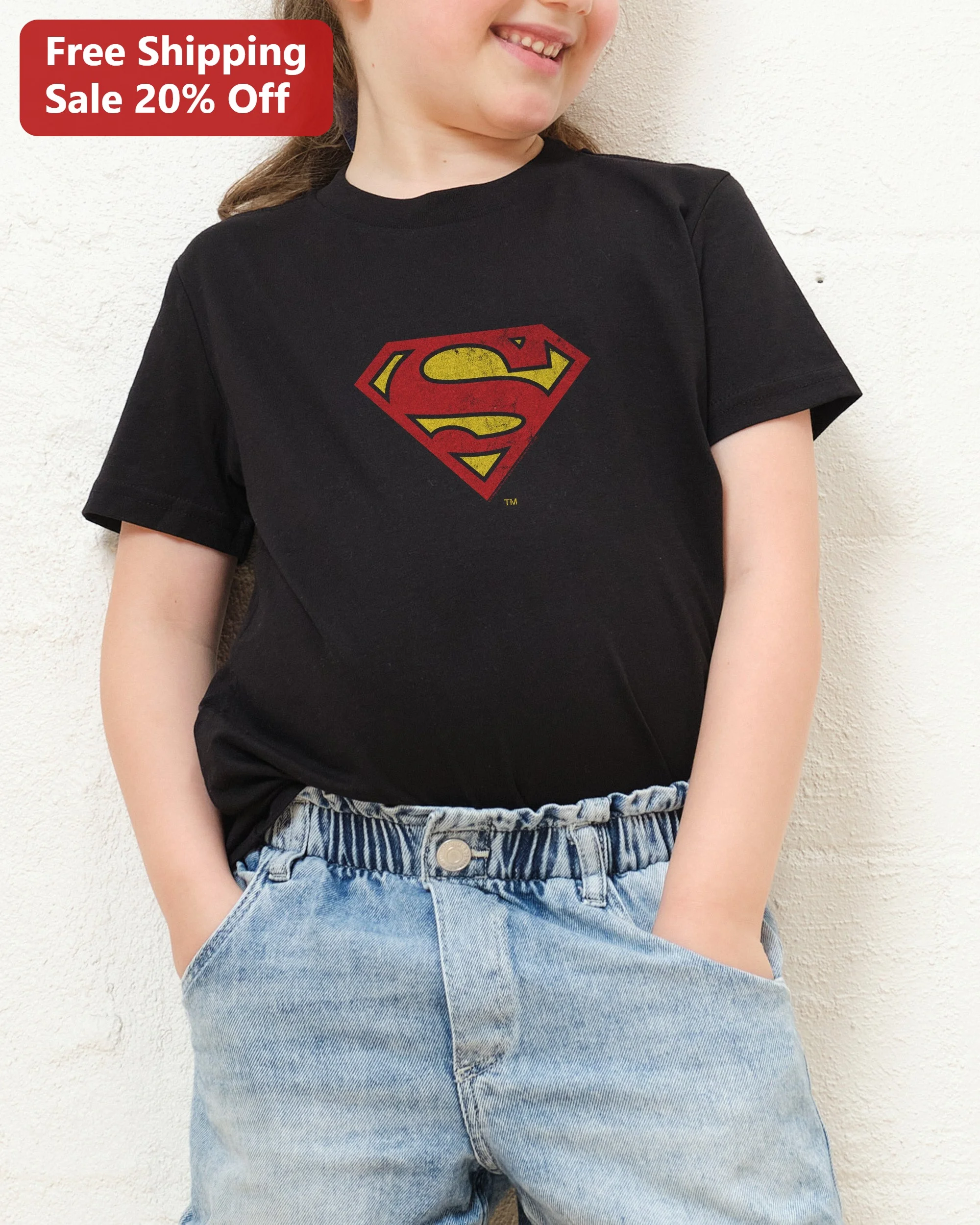 Superman Vintage Distressed Logo Tee Kids DC Comics Superhero Shirt