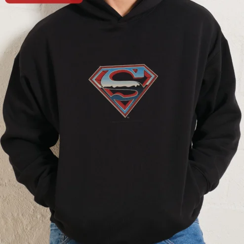 Superman Vintage Logo Hoodie DC Comics S Shield Pullover for Men
