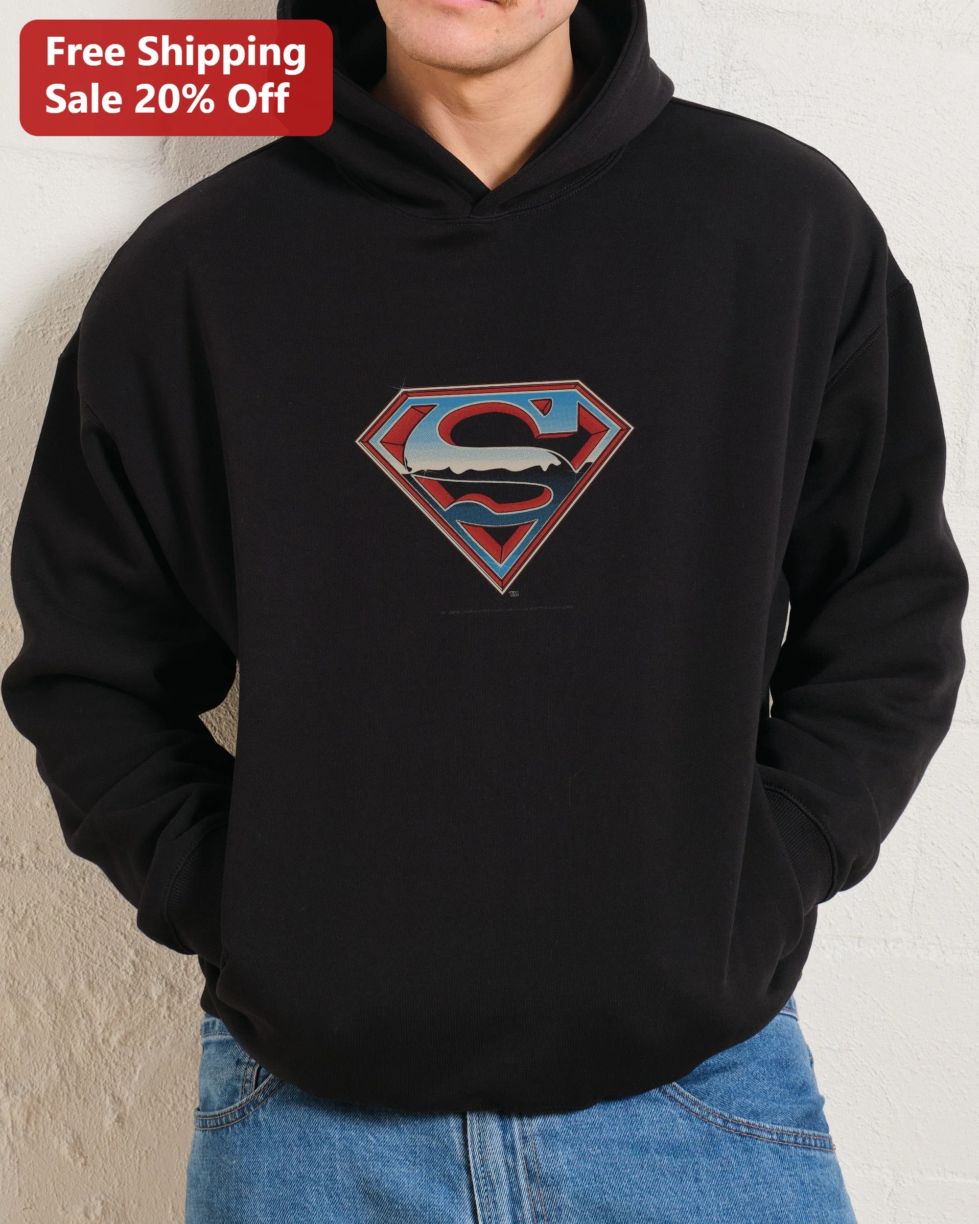 Superman Vintage Logo Hoodie DC Comics S Shield Pullover for Men