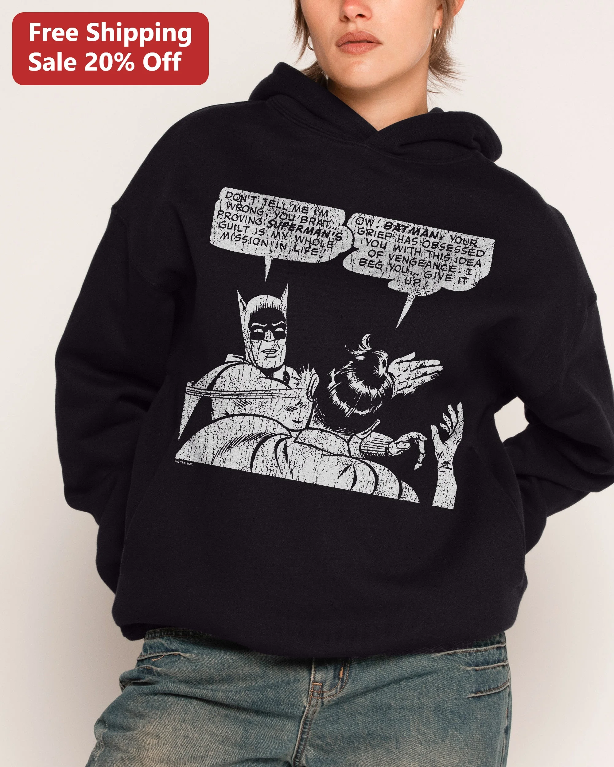 Superman vs Batman Comic Quote Hoodie Vintage DC Fan Art Apparel