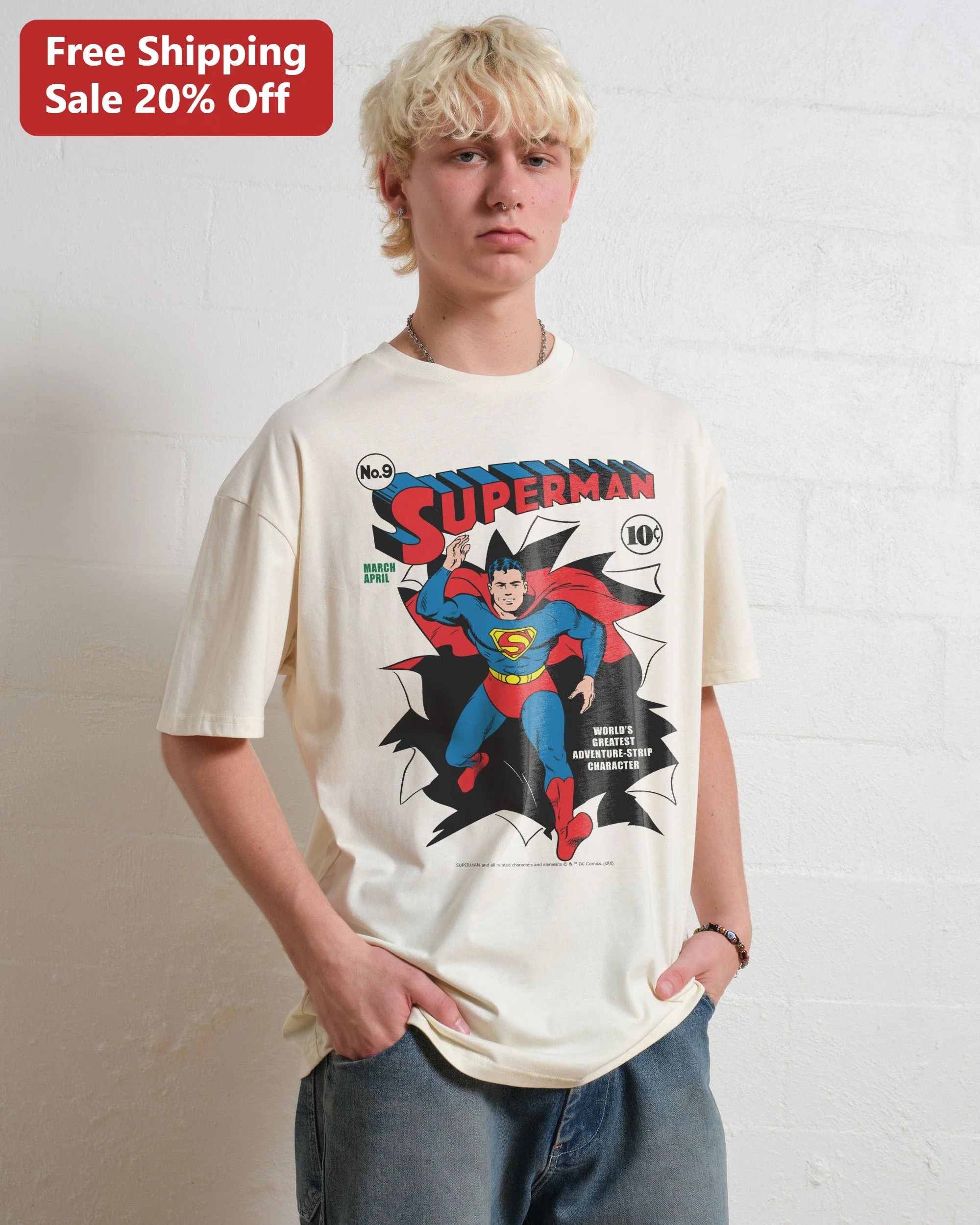 Superman World's Greatest Adventure-Strip Character Vintage Comic Art Tee for DC Comics Fans