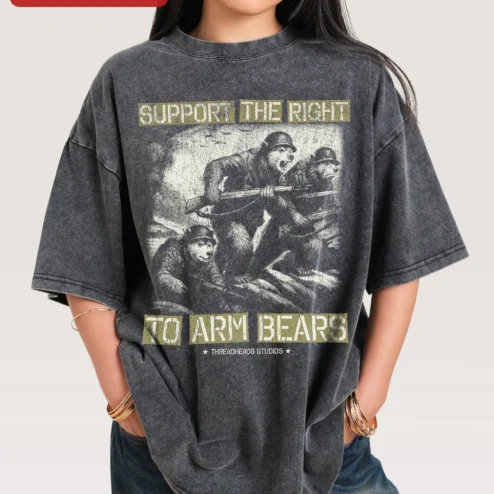 Support The Right To Arm Bears Tee Vintage Political Satire Acid Wash Graphic Shirt