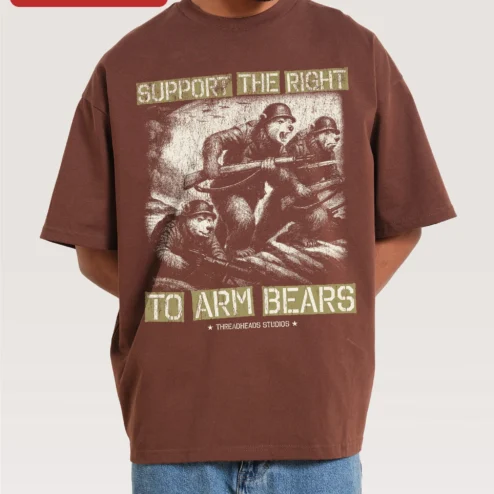 Support The Right To Arm Bears Vintage Distressed Graphic Tee Funny Bear Rights Humor Shirt