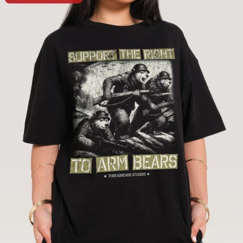 Support The Right To Arm Bears Vintage Graphic Tee Funny Bear Humor Shirt