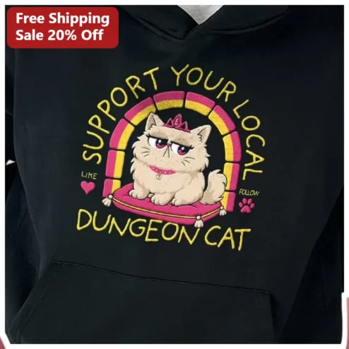 Support Your Local Dungeon Cat Hoodie Funny DnD Cat Lover Gift for Gamers