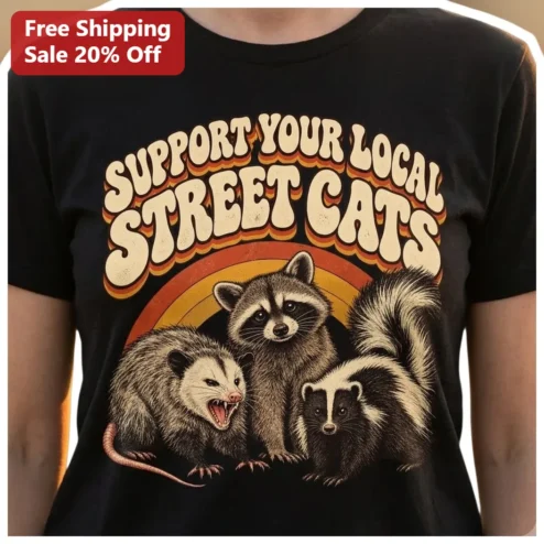 Support Your Local Street Cats Funny Retro Animal Graphic Tee