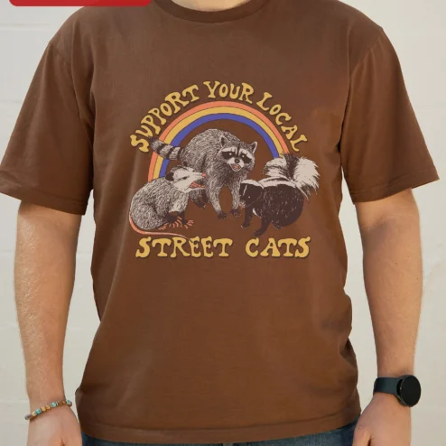 Support Your Local Street Cats Tee Funny Retro Trash Animals Graphic Shirt Gift for Cat Lovers
