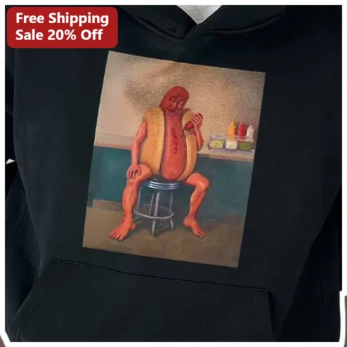 Surreal Anthropomorphic Hot Dog Painting Hoodie Weirdcore Art Graphic Sweatshirt