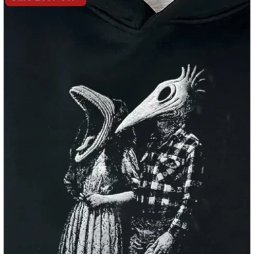 Surreal Horror Duo Holding Hands Hoodie Weirdcore Dreamcore Gothic Plague Doctor Monster Girl Dark Aesthetic Gift