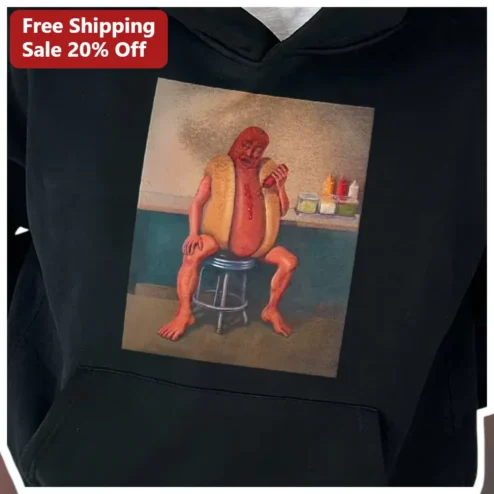 Surreal Hot Dog Man Diner Art Hoodie Weirdcore Absurdism Streetwear Gift