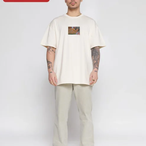 Surreal Meme Art Tee Absurd Streetwear Oversized Graphic Shirt for Men Women on a hanger, ready to ship from Chicago, Illinois