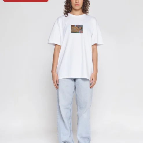 Close-up of Surreal Meme Art Tee Absurd Streetwear Oversized Graphic Shirt for Men Women for streetwear fans in Chicago, Illinois
