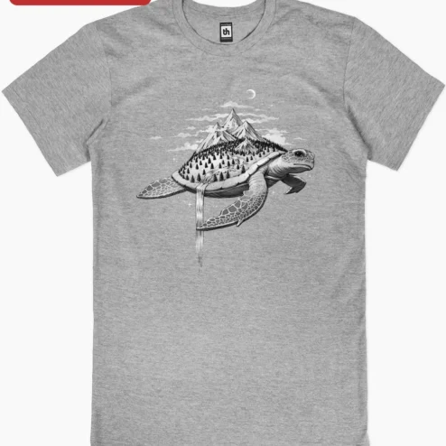 Customer in Chicago, Illinois wearing Surreal Mountain Turtle Shell Landscape Tee for Nature Lovers