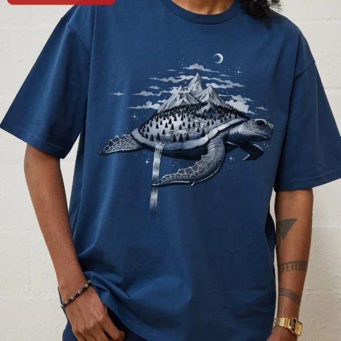 Close-up of Surreal Mountain Turtle Shell Landscape Tee for Nature Lovers for streetwear fans in Chicago, Illinois