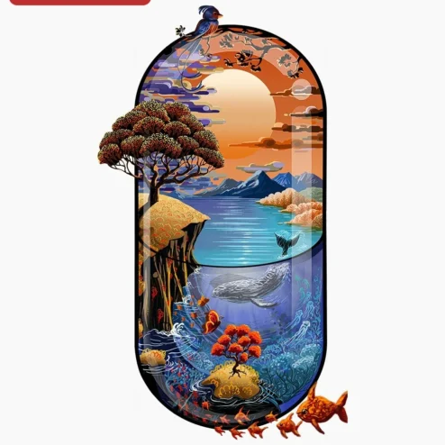 Customer in Chicago, Illinois wearing Surreal Nature Landscape Capsule Art Poster Sunset Ocean Whale Jellyfish Wall Decor