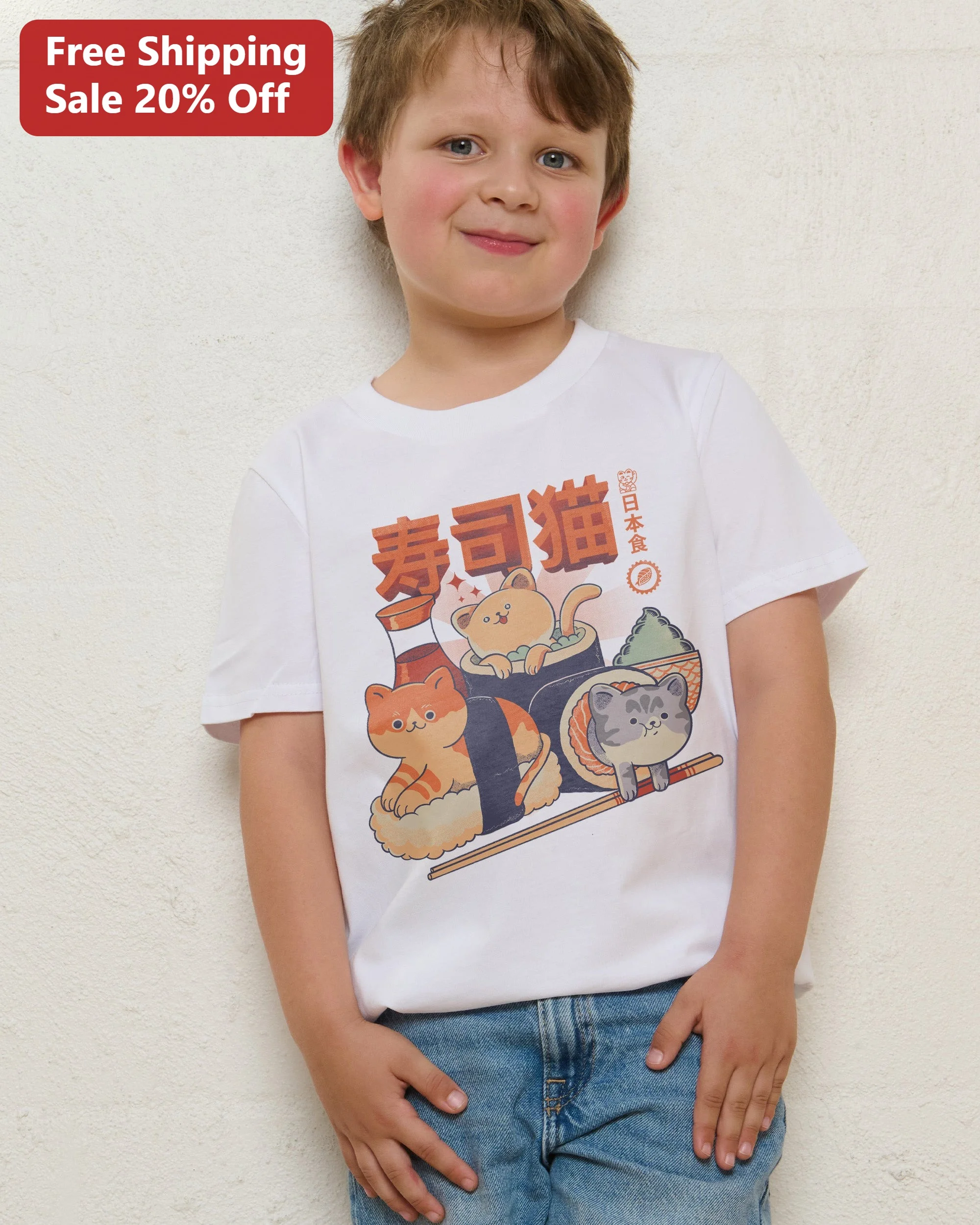 Sushi Cat Kawaii Tee Cute Neko Sushi Pieces Graphic Shirt for Kids and Cat Lovers