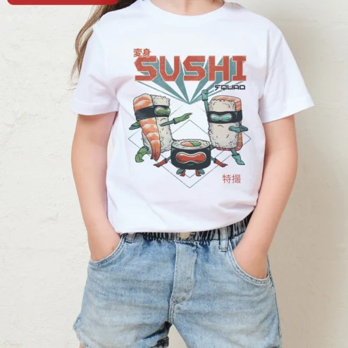 Sushi Squad Tee Funny Ninja Sushi Characters Kids Graphic T-Shirt Gift for Boys Girls