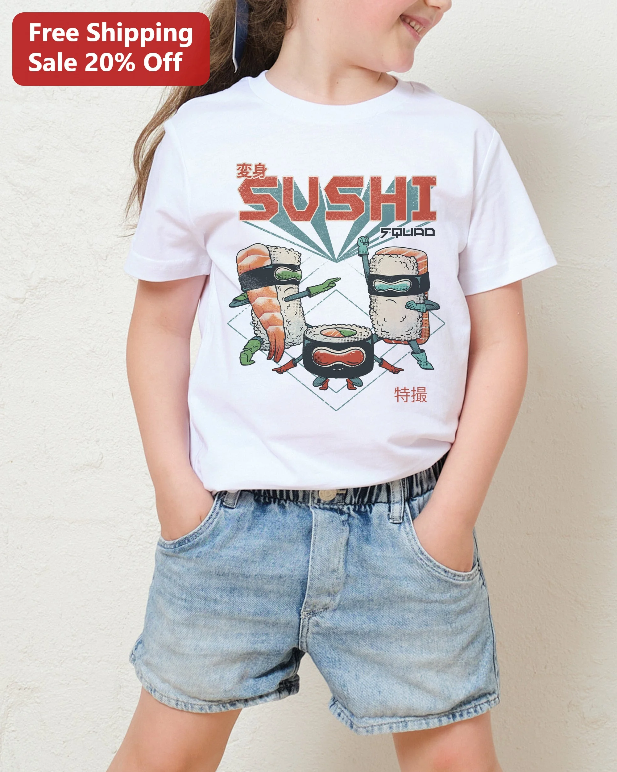 Sushi Squad Tee Funny Ninja Sushi Characters Kids Graphic T-Shirt Gift for Boys Girls