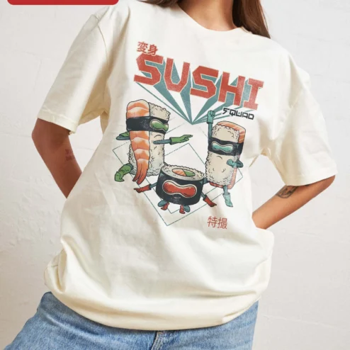 Sushi Squad Tee Funny Retro Superhero Sushi Graphic T-Shirt Gift for Foodies and Anime Fans
