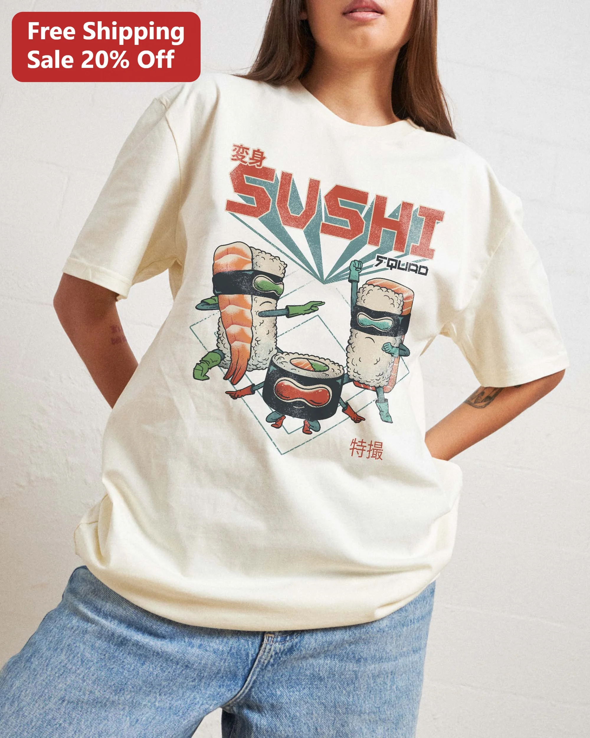 Sushi Squad Tee Funny Retro Superhero Sushi Graphic T-Shirt Gift for Foodies and Anime Fans