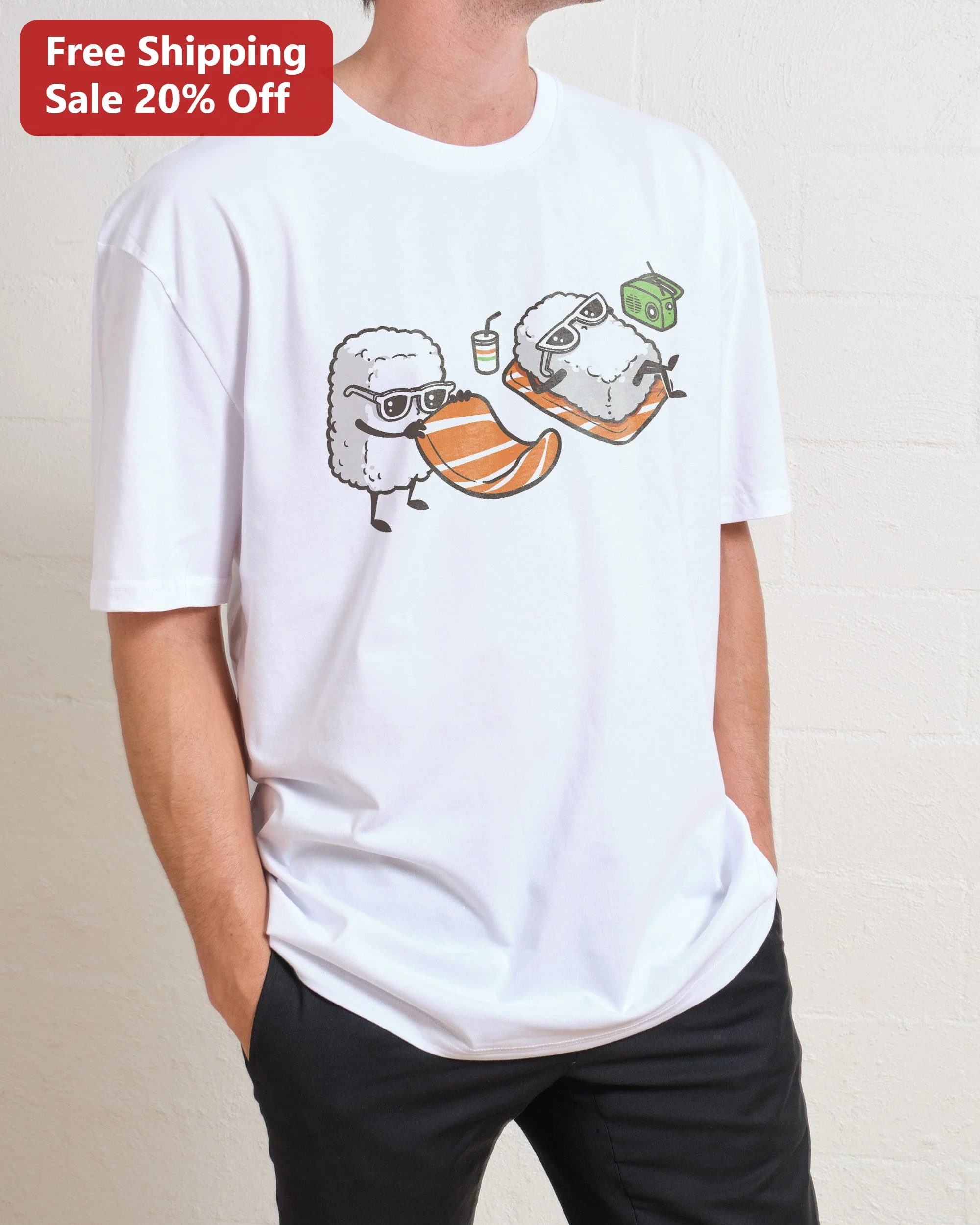 Sushi Surfer Characters Graphic Tee Cute Kawaii Foodie Summer Beach Apparel Gift