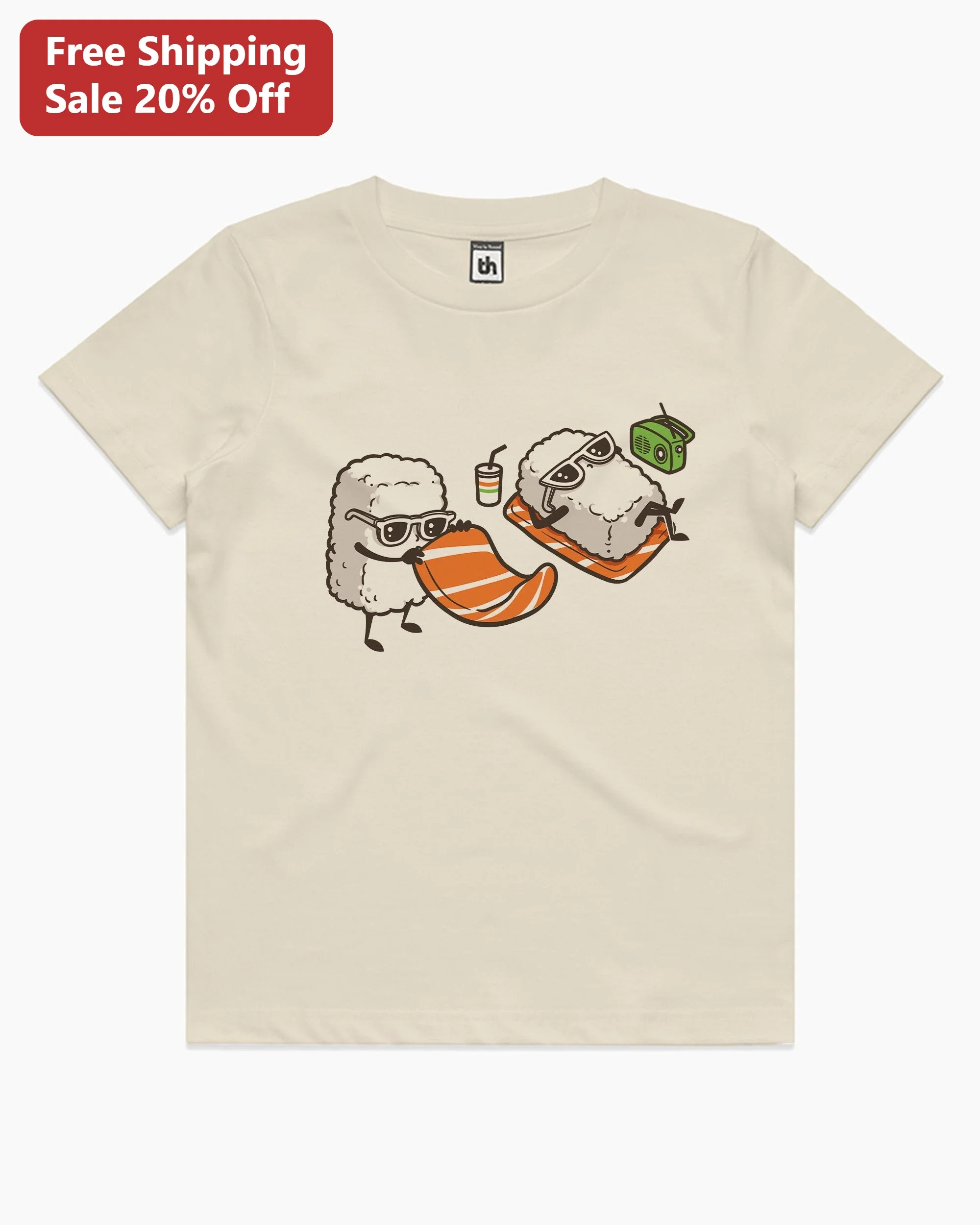 Sushi Surfing Cartoon Tee Kawaii Summer Beach Graphic Shirt for Men Women Gift