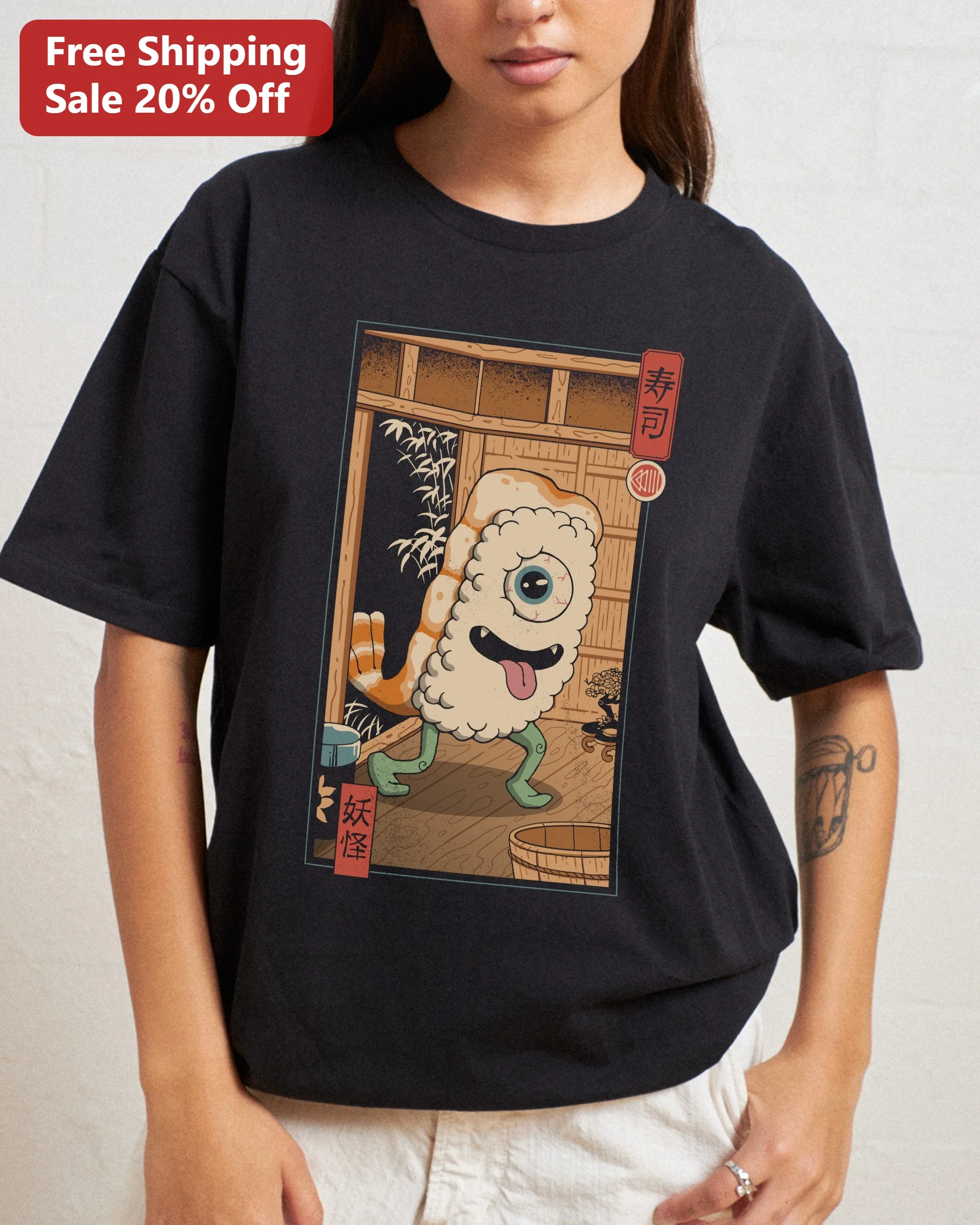 Sushi Yokai Kawaii Graphic Tee Anime Japanese Foodie Gift