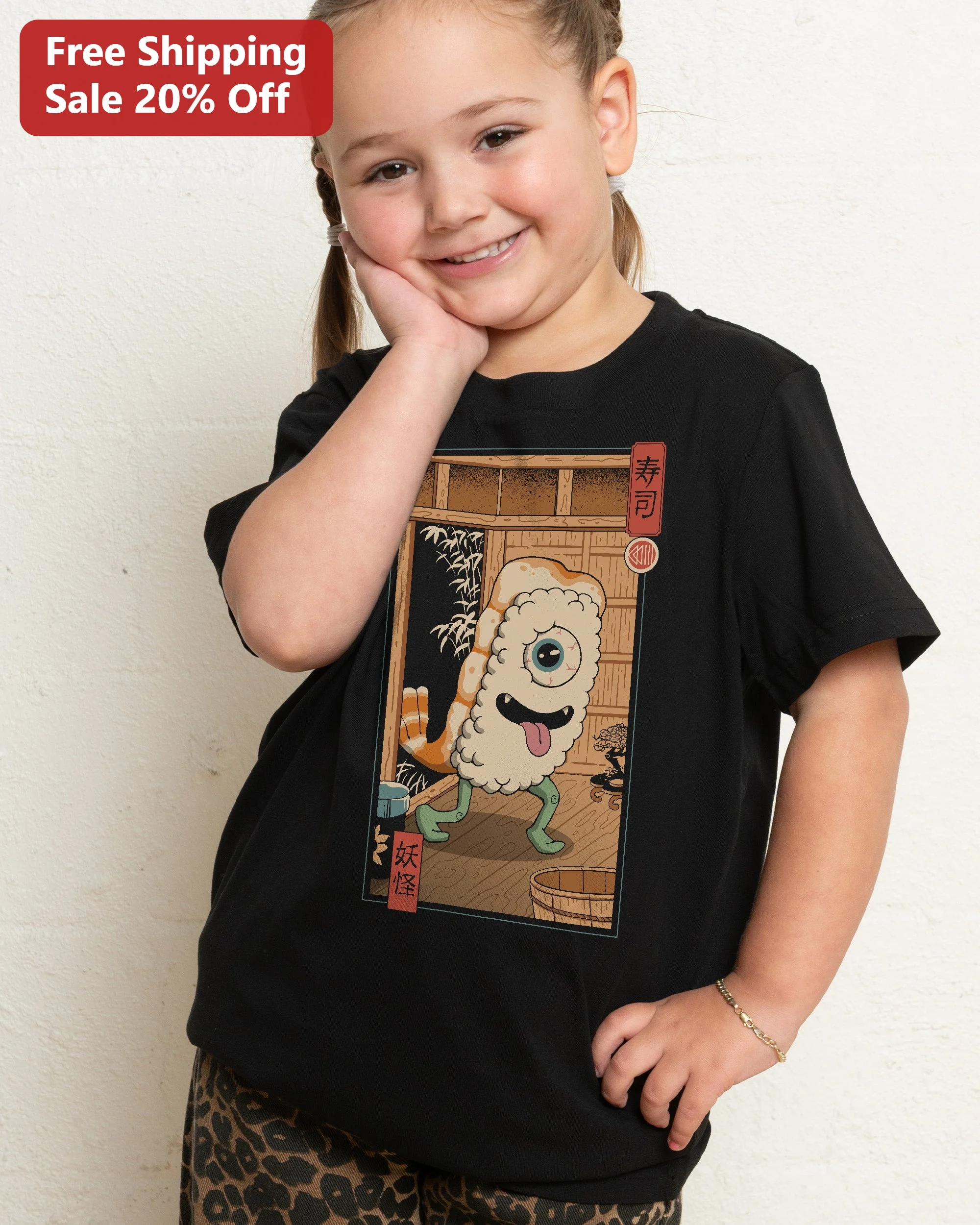 Sushi Yokai Monster Graphic Tee Japanese Traditional Art Kawaii Foodie Shirt for Kids and Adults