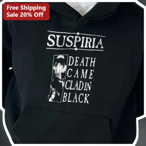 Suspiria Death Came Clad in Black Hoodie Dario Argento Horror Movie Merch