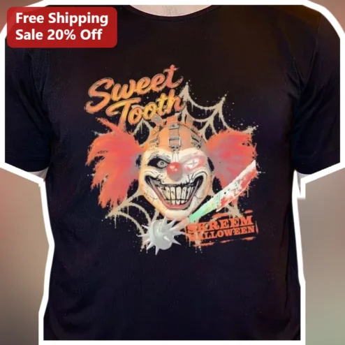 Sweet Tooth SCREAM Halloween Killer Clown Graphic Tee Horror Costume Shirt