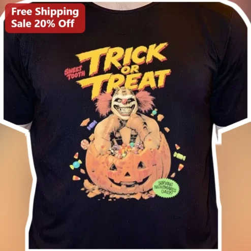 Sweet Tooth Trick or Treat Serving Nightmares Daily Art the Clown Horror Graphic Tee Halloween Gift