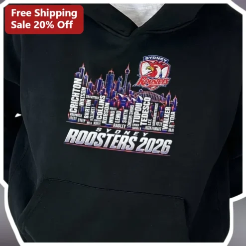Sydney Roosters 2026 Hoodie Black NRL Rugby League Fan Merchandise